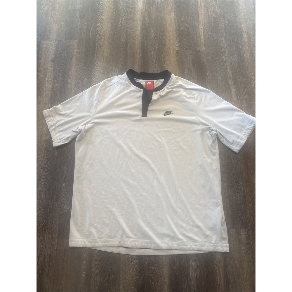 Nike Sportswear Men's XXL Henley Short Sleeve Shirt Snap Button White /Black